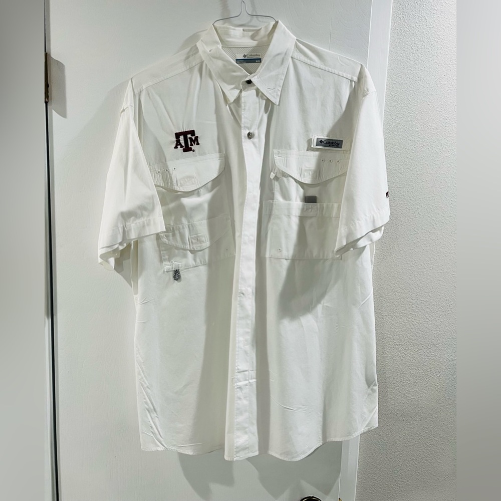Texas A&M Aggies Columbia PFG Fishing Shirt Men M  White Vented Football Time